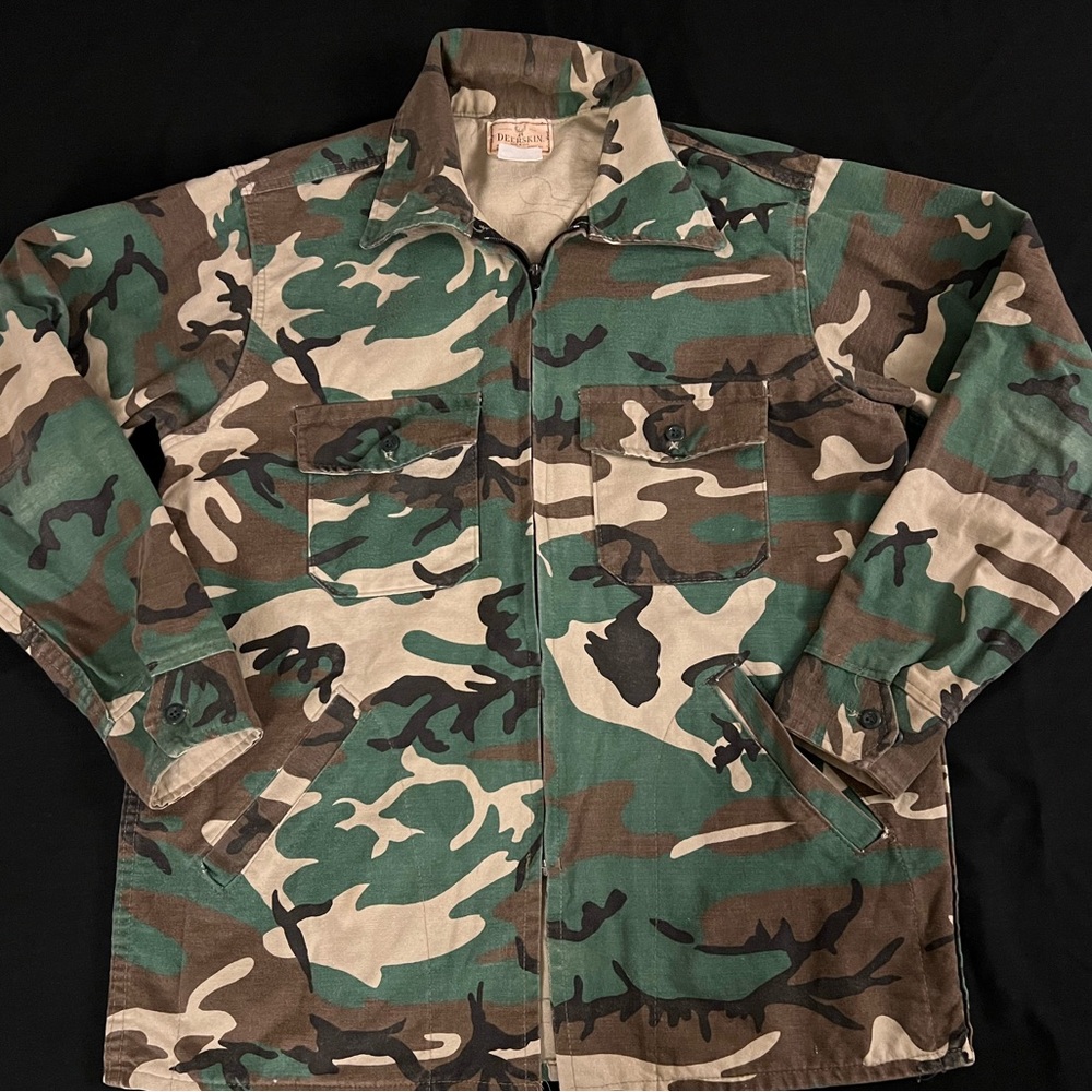 Vintage Melton Deerskin Camouflage Shirt Mens Medium Full Zip Hunting Made USA